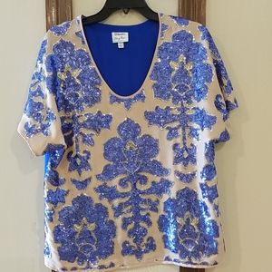 Tracy Reese blue sequined shirt
